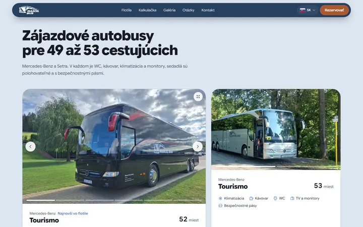 Marcel Bus fleet: touring coaches for 49 to 53 passengers with their equipment